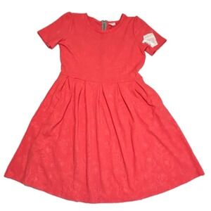 LuLaRoe Womens Dress Size 2XL Amelia Dark Pink Salmon Embossed Floral 2X XXL NWT